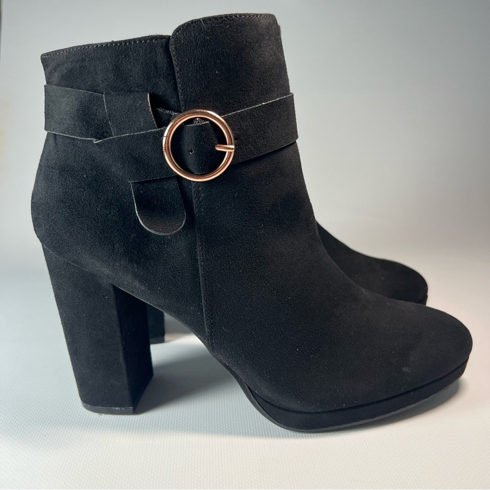 Lauren Conrad Elegant Black Ankle Boots with Gold Accent NEW